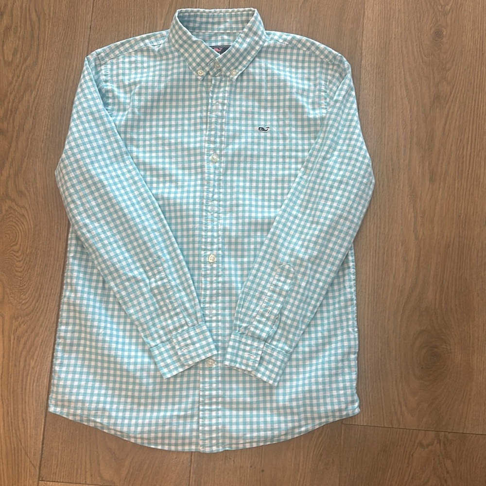 Vineyard Vines size M (12-14) button down teal gingham